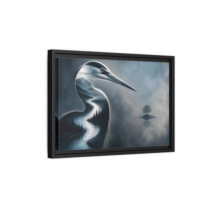 Side Mockup 6. Heron River Illusion shown as framed canvas print