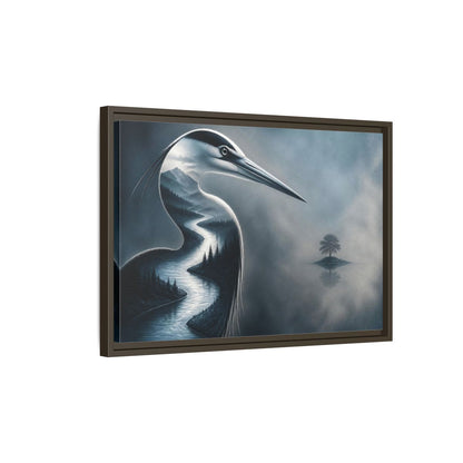 Side Mockup 2. Heron River Illusion shown as framed canvas print