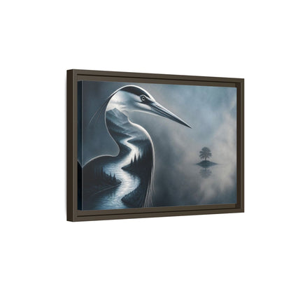 Side Mockup 5. Heron River Illusion shown as framed canvas print