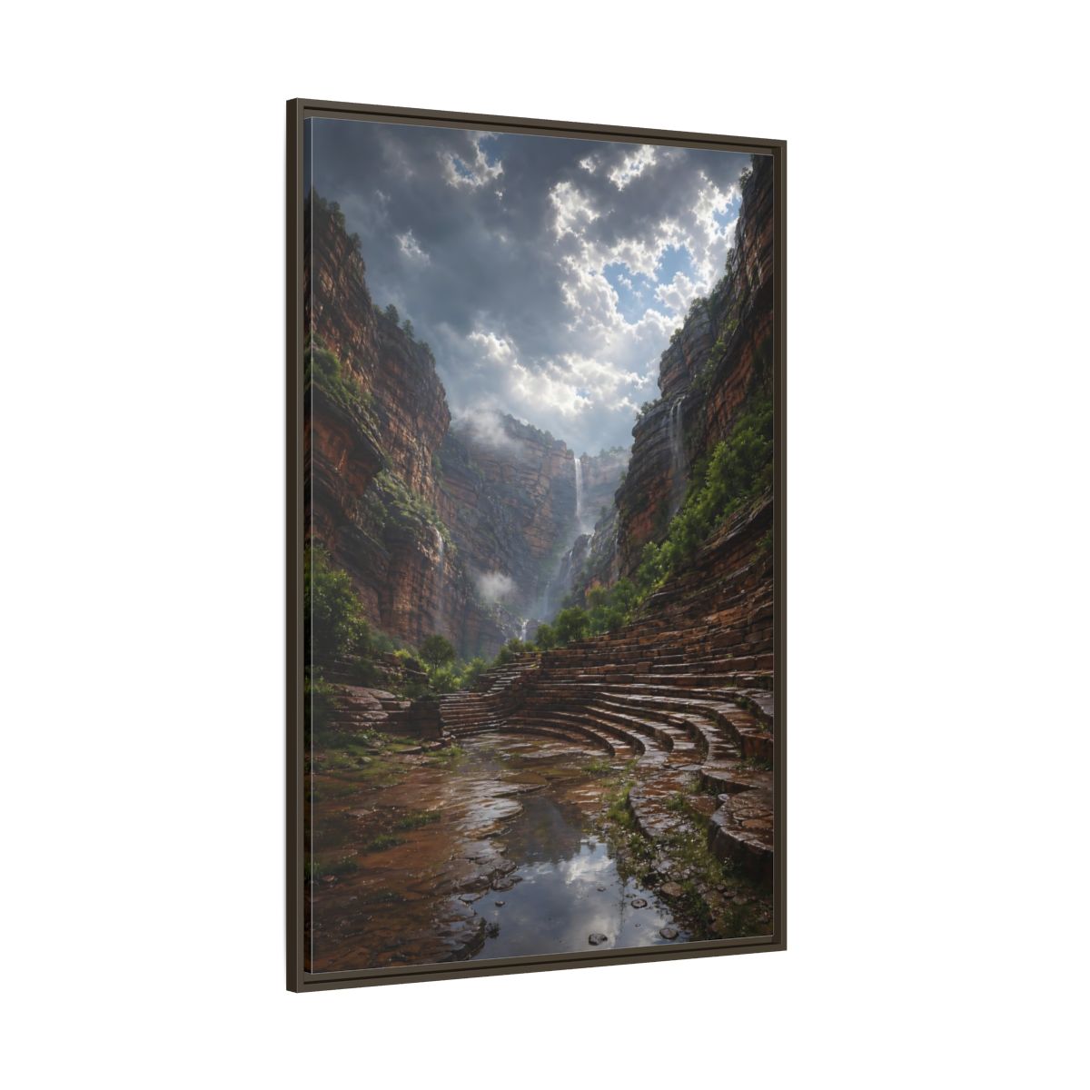 Side Mockup 8. Hidden Canyon Waterfall shown as framed canvas print