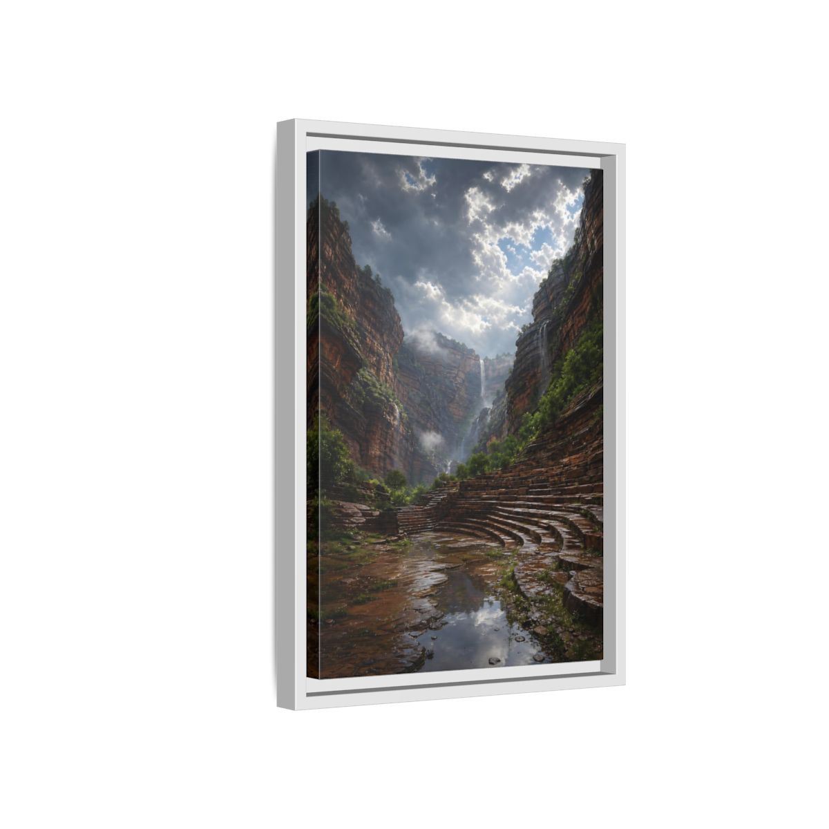 Side Mockup 4. Hidden Canyon Waterfall shown as framed canvas print