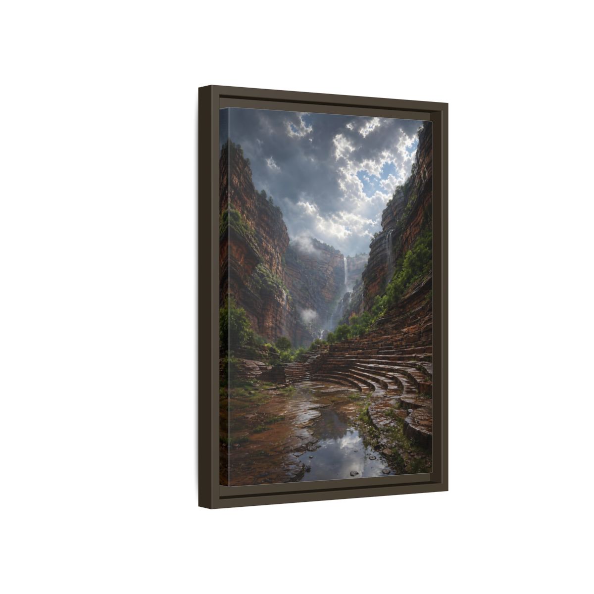 Side Mockup 5. Hidden Canyon Waterfall shown as framed canvas print