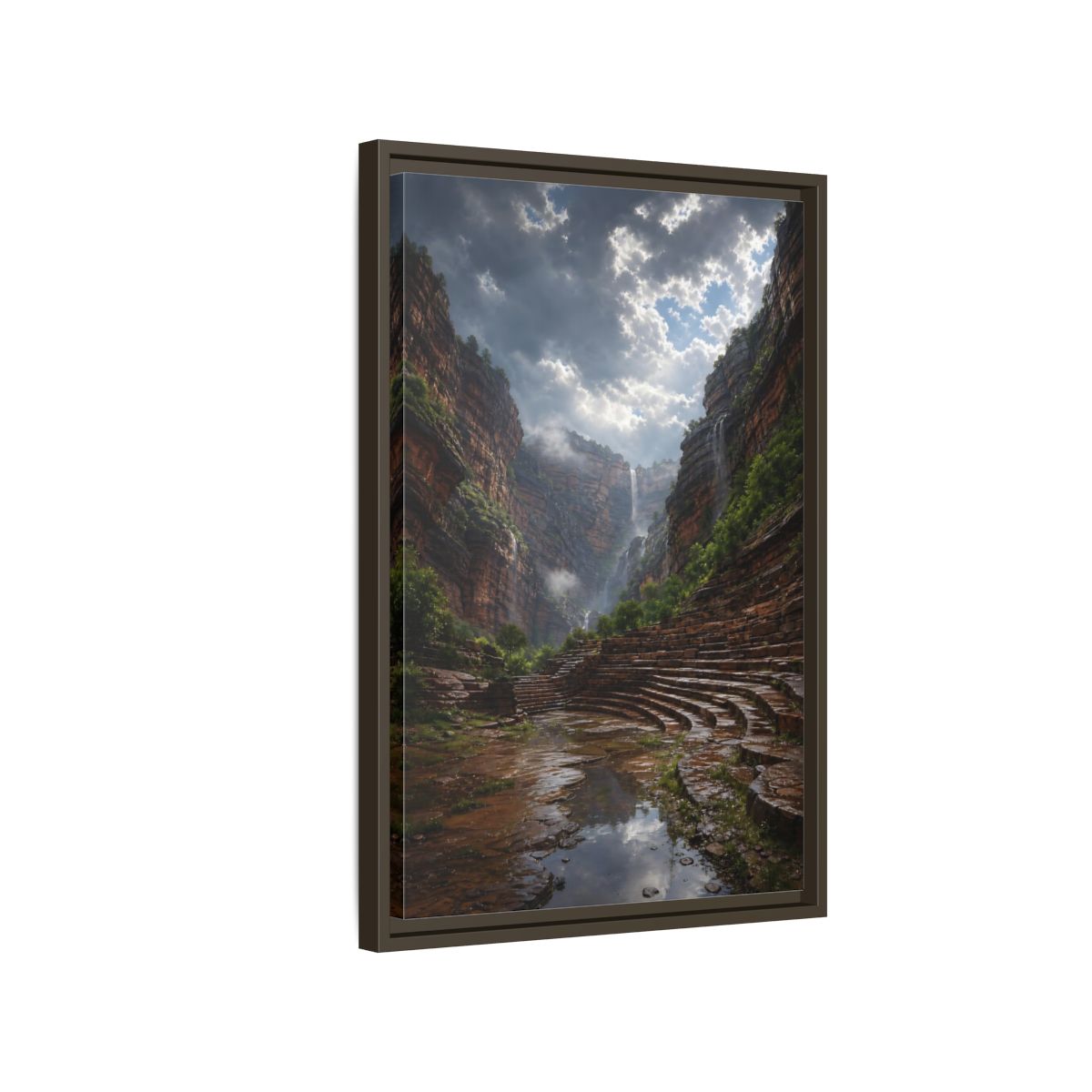 Side Mockup 2. Hidden Canyon Waterfall shown as framed canvas print