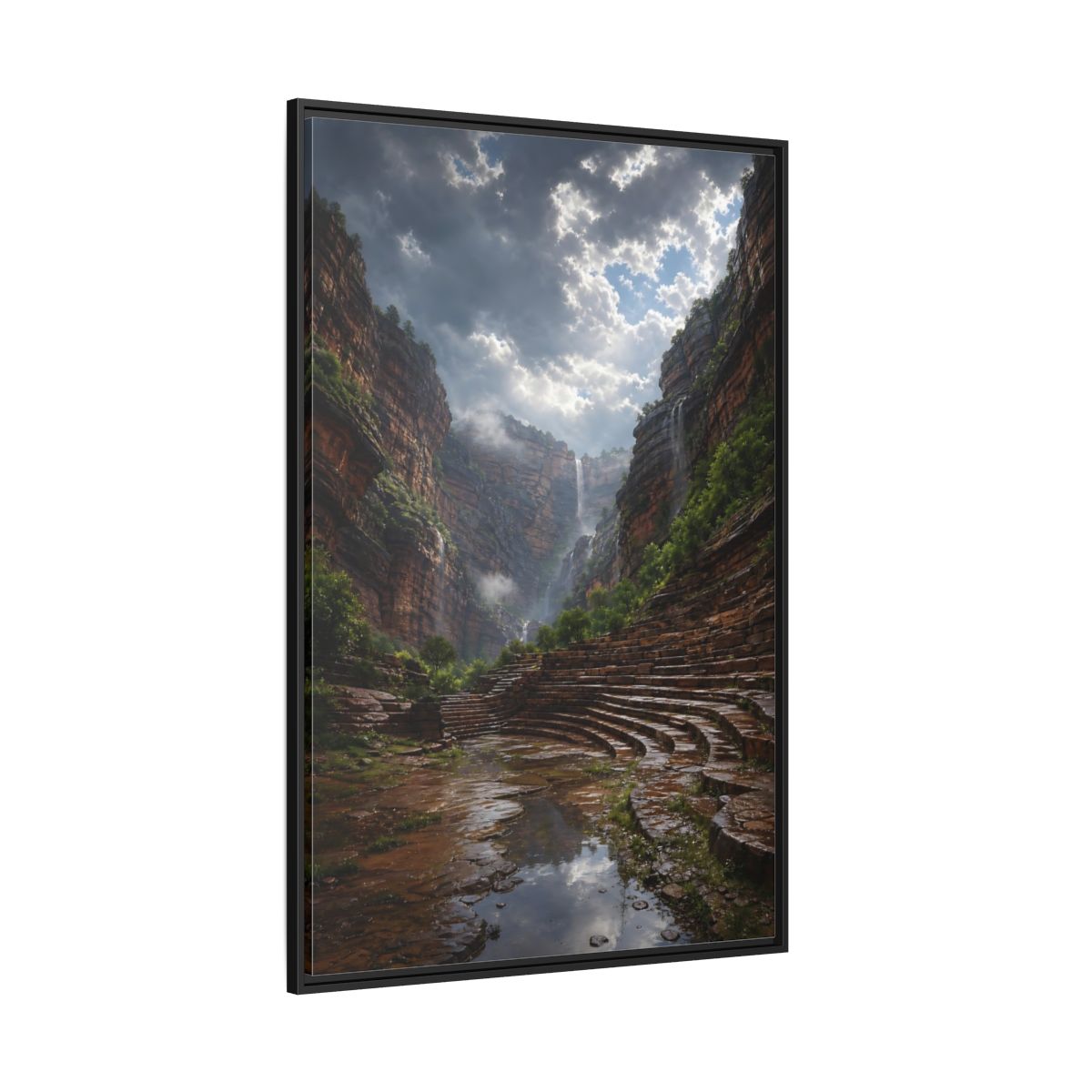 Side Mockup 12. Hidden Canyon Waterfall shown as framed canvas print