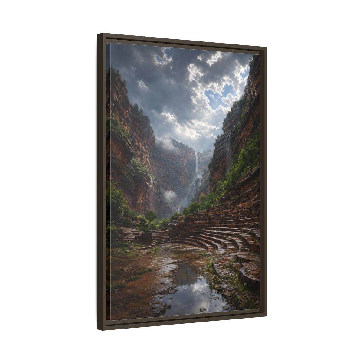 Side Mockup 11. Hidden Canyon Waterfall shown as framed canvas print