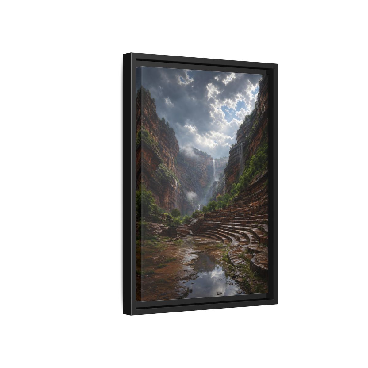 Side Mockup 6. Hidden Canyon Waterfall shown as framed canvas print