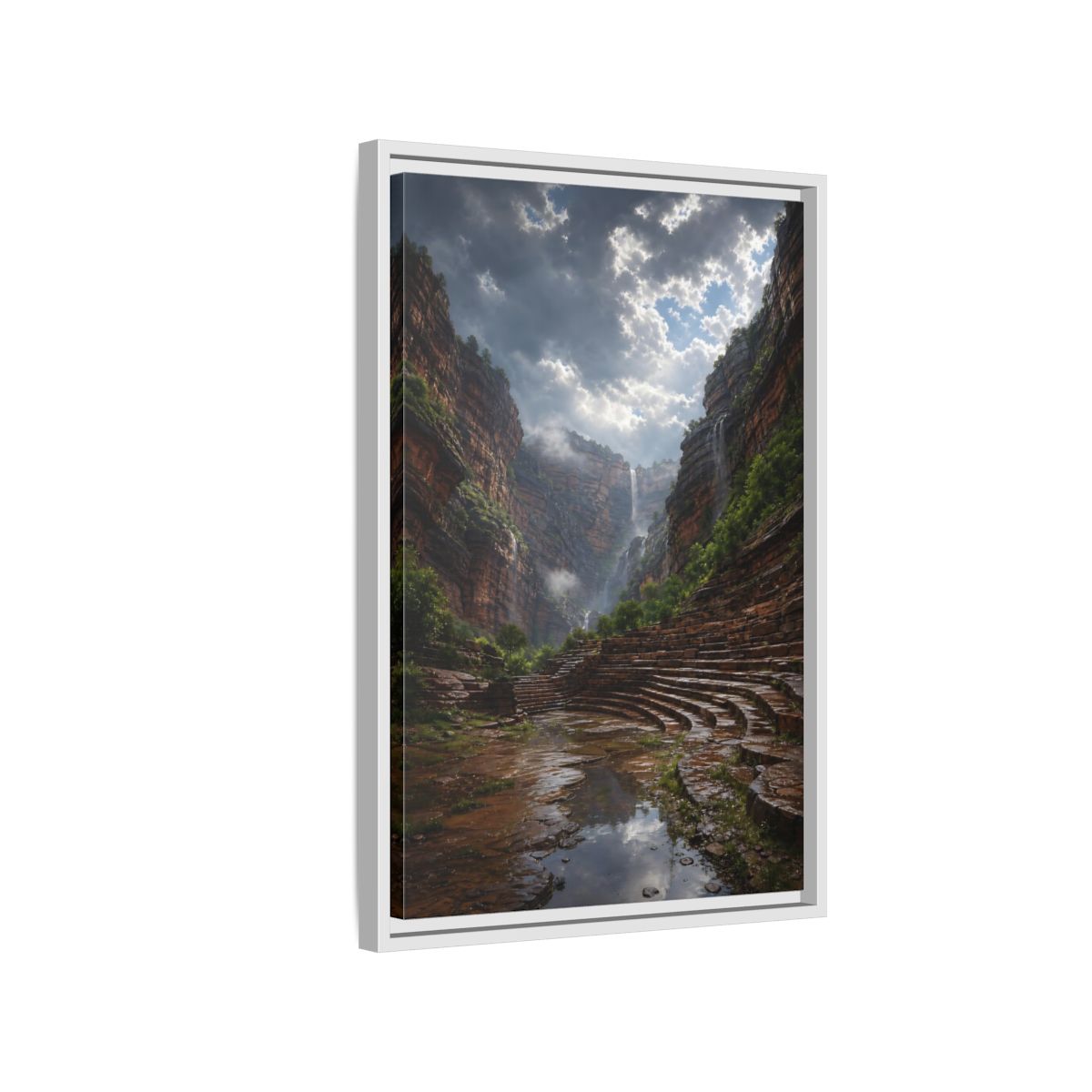 Side Mockup 1. Hidden Canyon Waterfall shown as framed canvas print