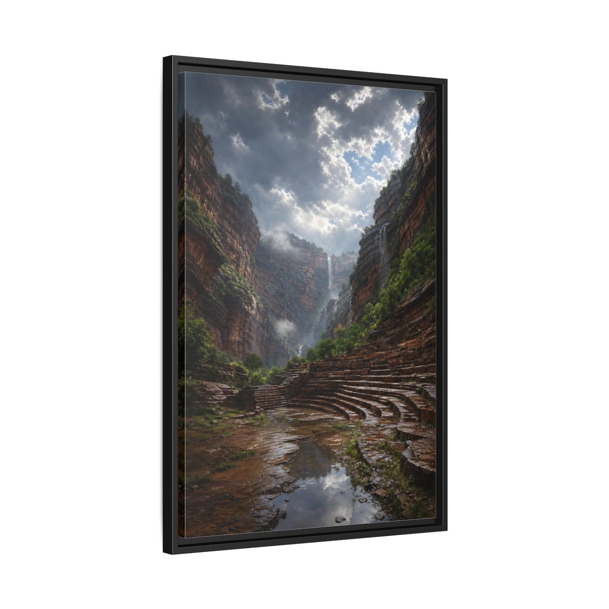 Side Mockup 14. Hidden Canyon Waterfall shown as framed canvas print