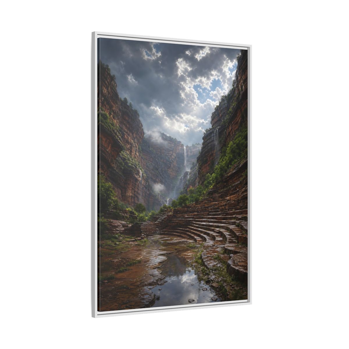 Side Mockup 7. Hidden Canyon Waterfall shown as framed canvas print