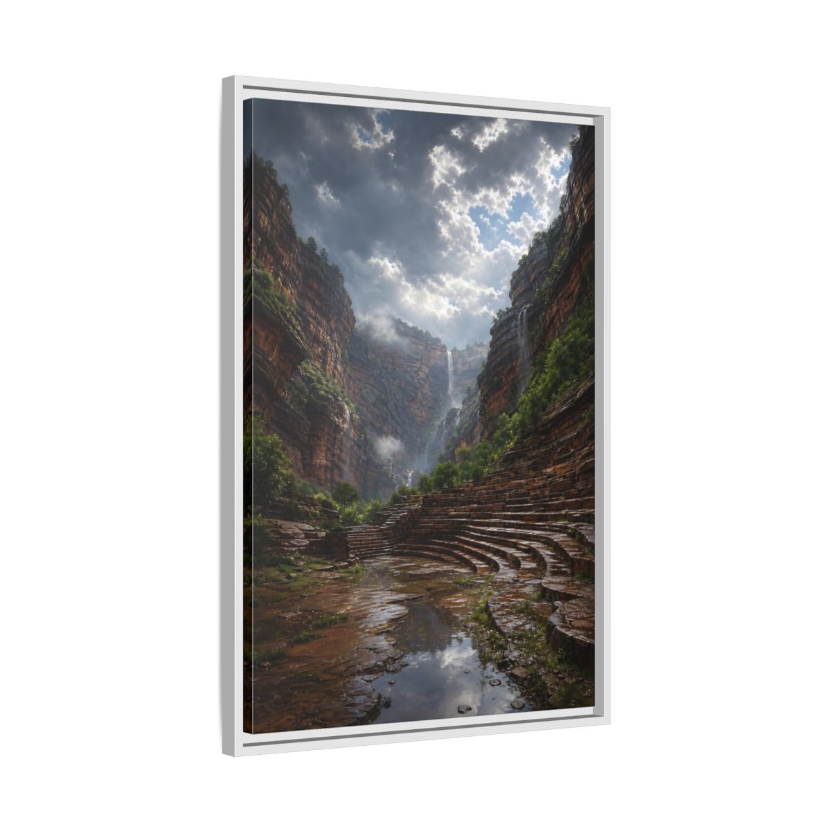 Side Mockup 10. Hidden Canyon Waterfall shown as framed canvas print