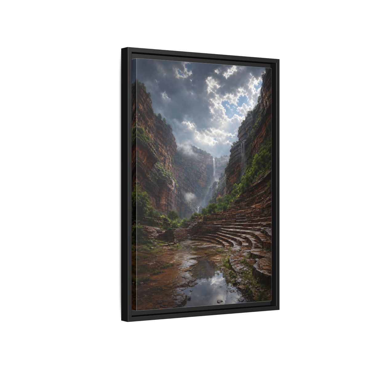 Side Mockup 3. Hidden Canyon Waterfall shown as framed canvas print