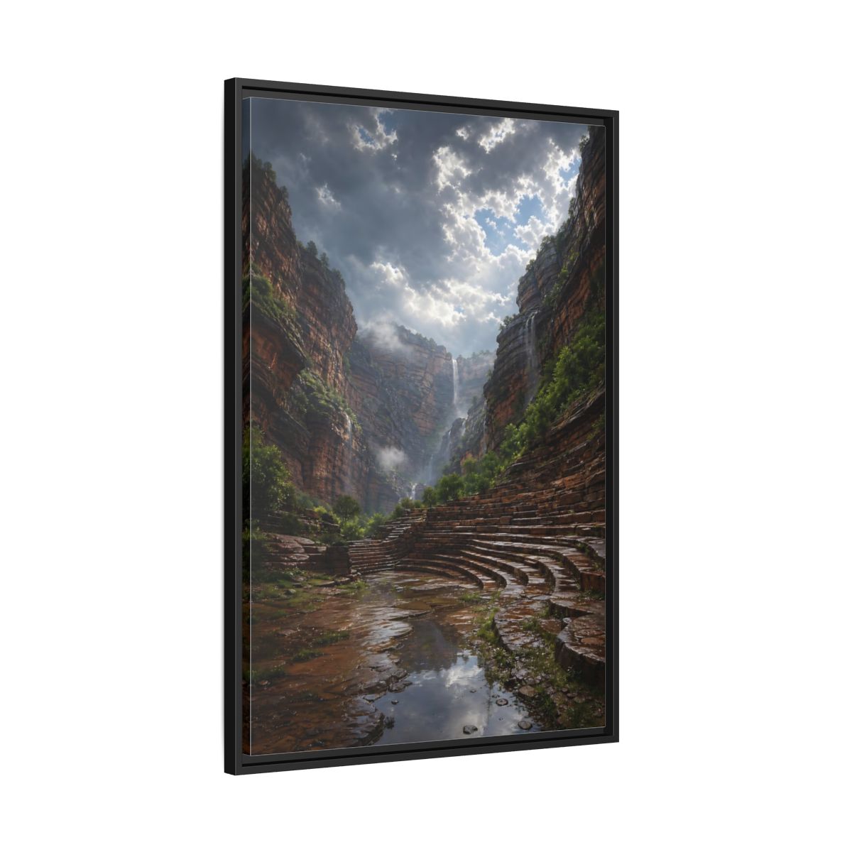 Side Mockup 13. Hidden Canyon Waterfall shown as framed canvas print