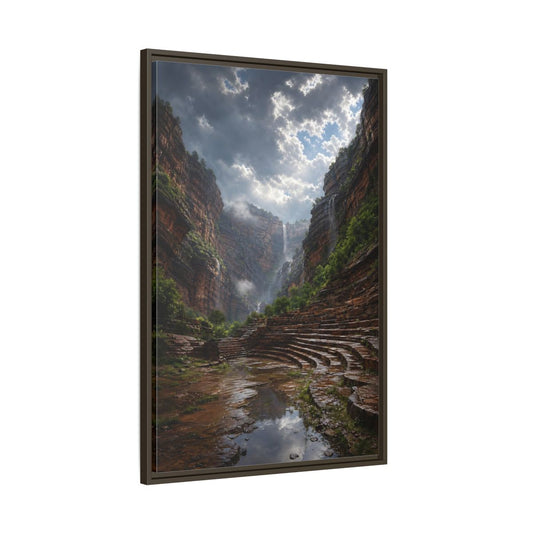 Main Mockup. Hidden Canyon Waterfall shown as framed canvas print