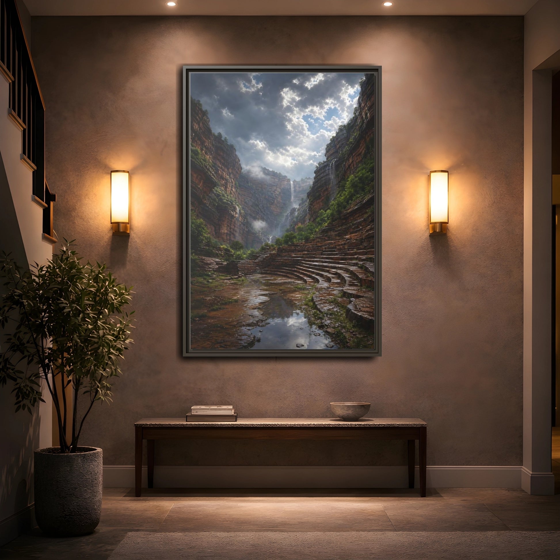 Mockup 2. Hidden Canyon Waterfall shown as framed canvas print