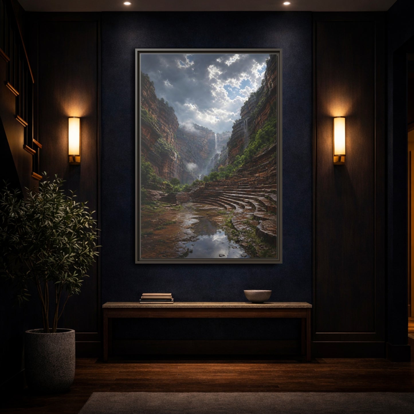 Mockup 4. Hidden Canyon Waterfall shown as framed canvas print