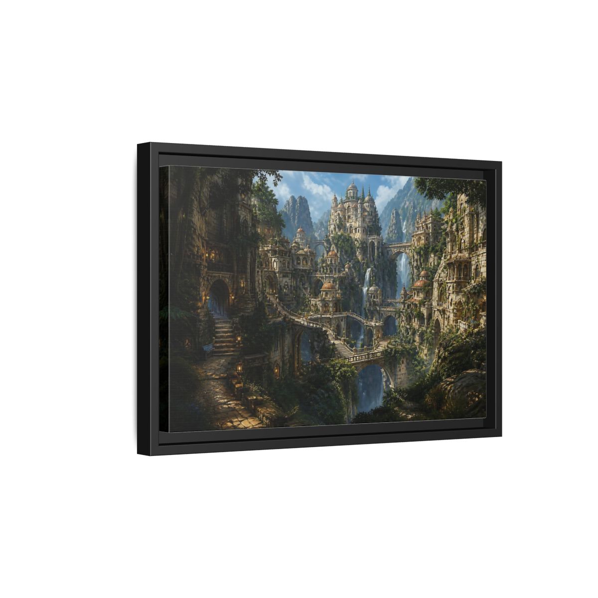 Side Mockup 6. Hidden Mountain Citadel shown as framed canvas print