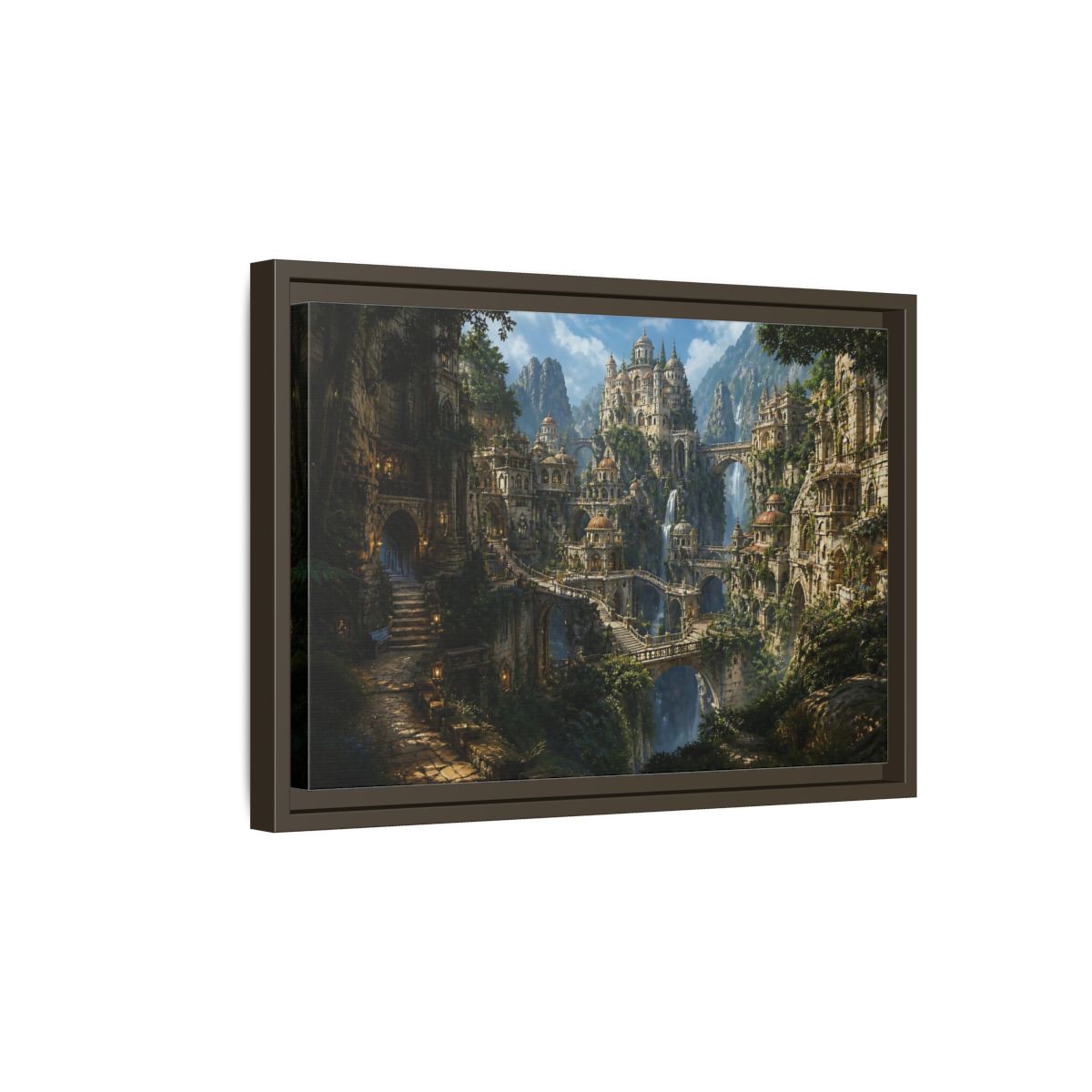 Side Mockup 5. Hidden Mountain Citadel shown as framed canvas print