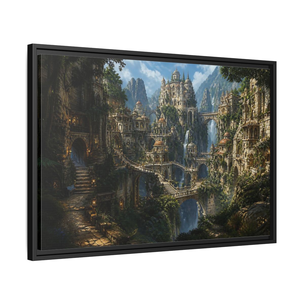 Side Mockup 14. Hidden Mountain Citadel shown as framed canvas print