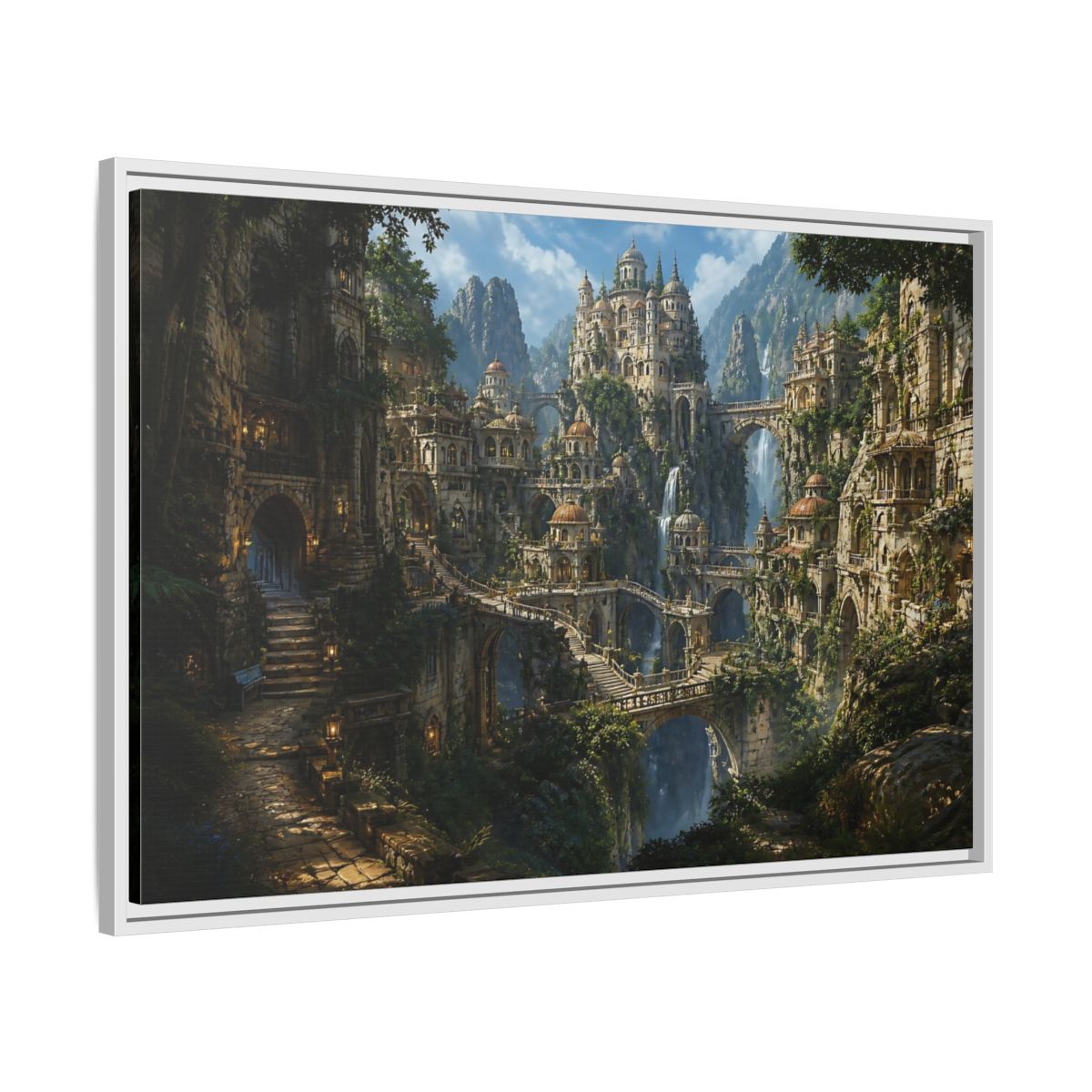 Side Mockup 9. Hidden Mountain Citadel shown as framed canvas print