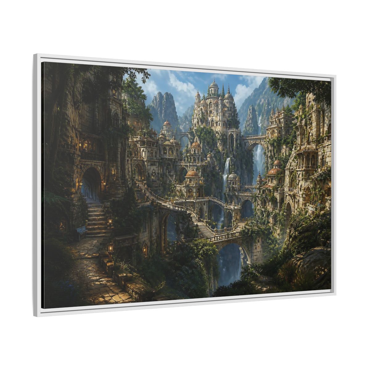 Side Mockup 7. Hidden Mountain Citadel shown as framed canvas print