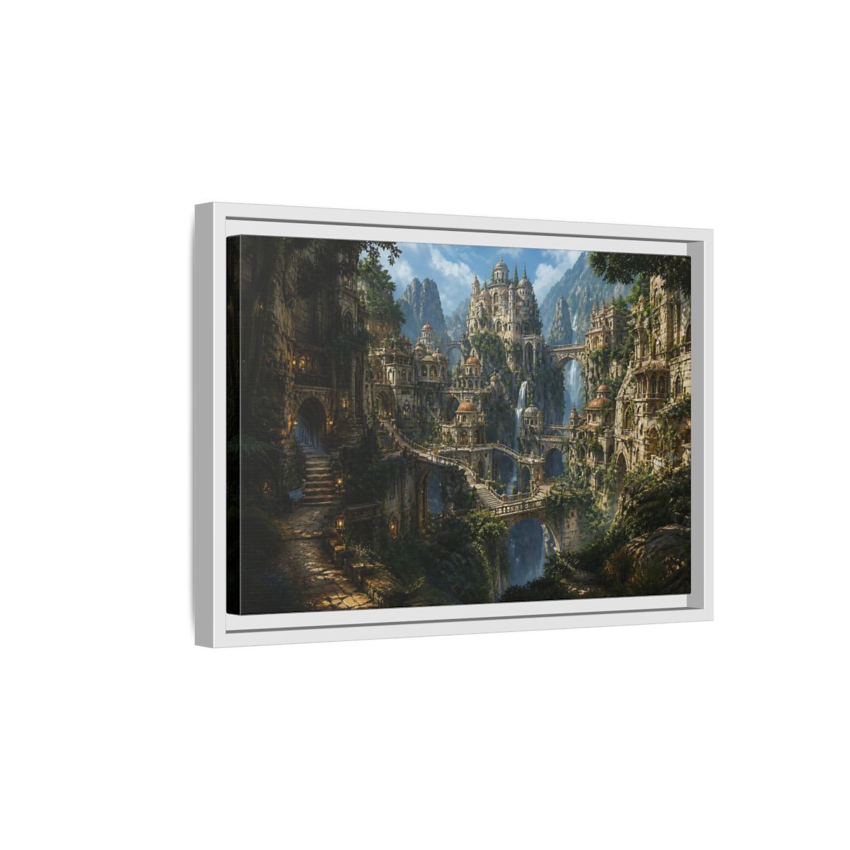 Side Mockup 4. Hidden Mountain Citadel shown as framed canvas print