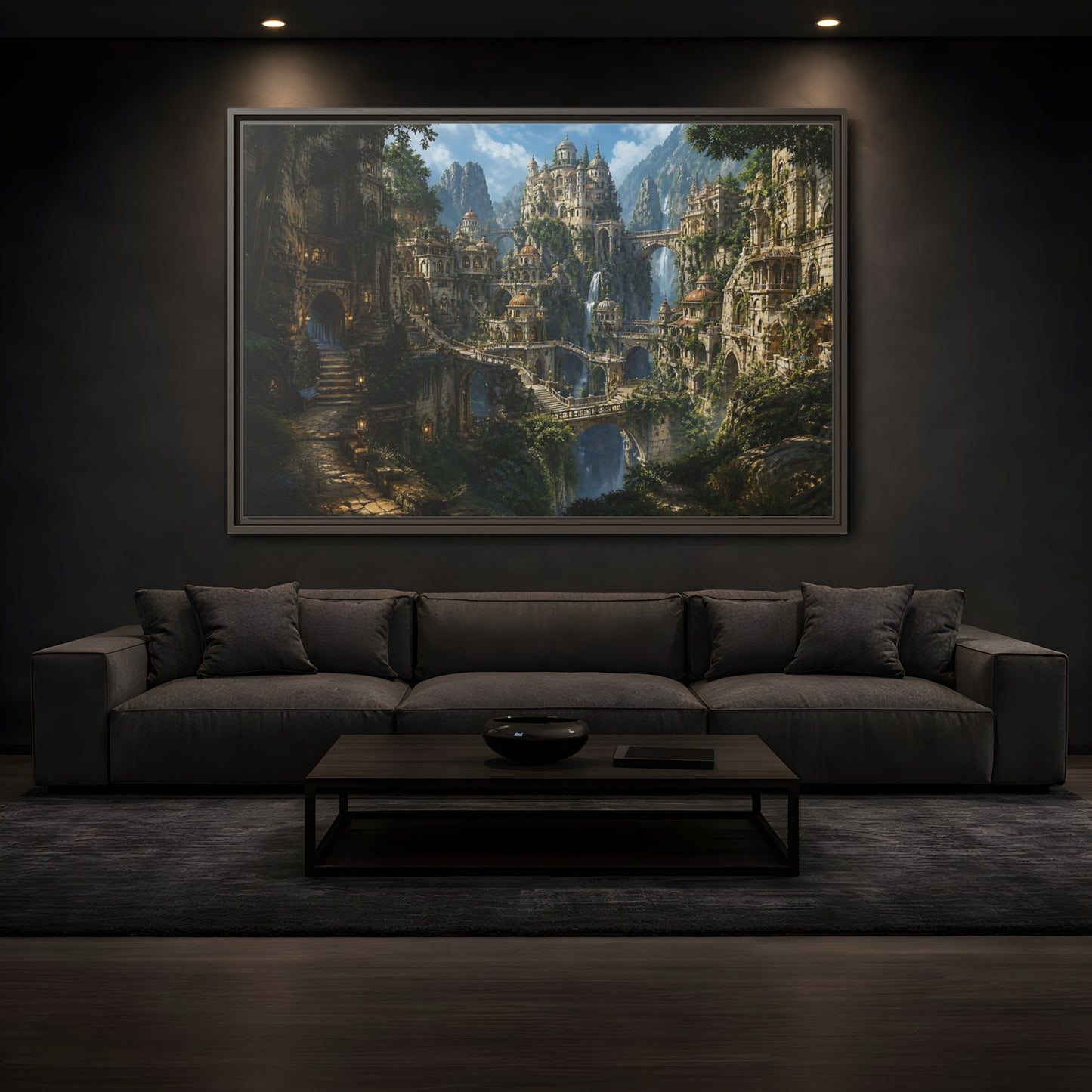 Mockup 3. Hidden Mountain Citadel shown as framed canvas print