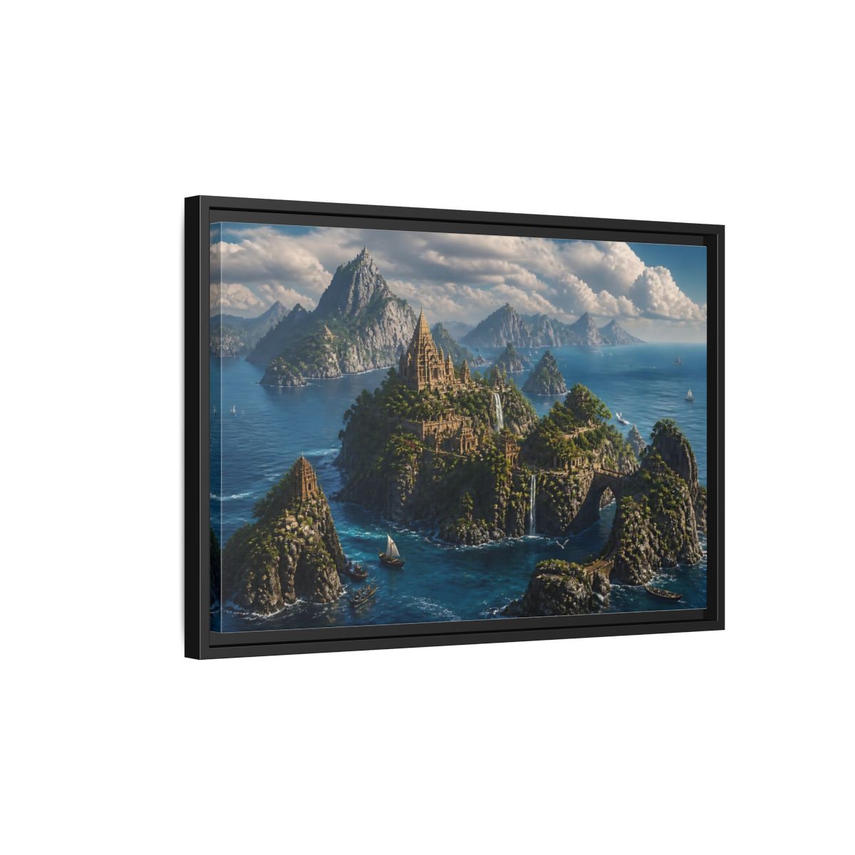 Side Mockup 3. Hidden Temple Isles shown as framed canvas print