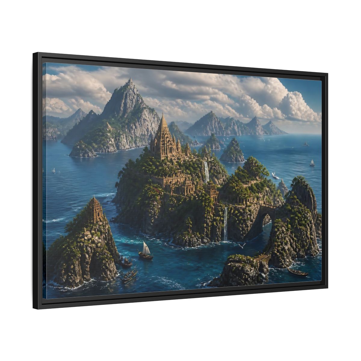 Side Mockup 13. Hidden Temple Isles shown as framed canvas print