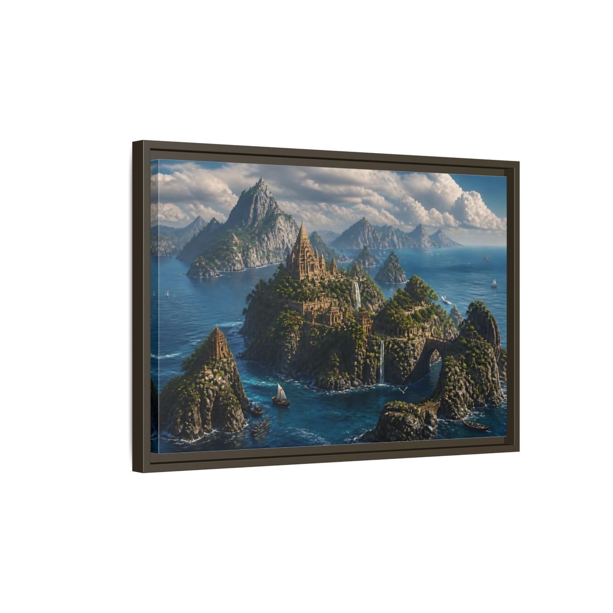 Side Mockup 2. Hidden Temple Isles shown as framed canvas print