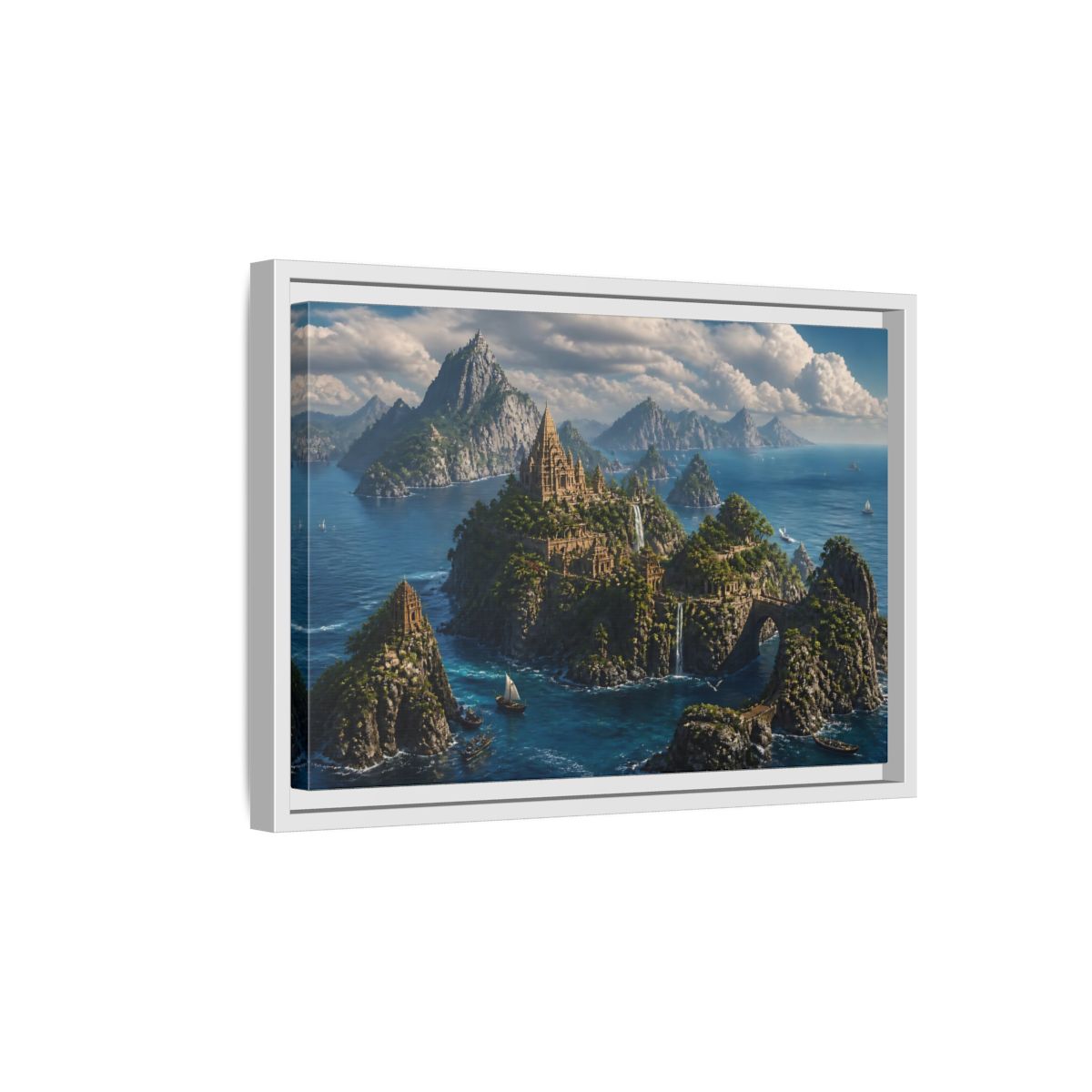 Side Mockup 4. Hidden Temple Isles shown as framed canvas print