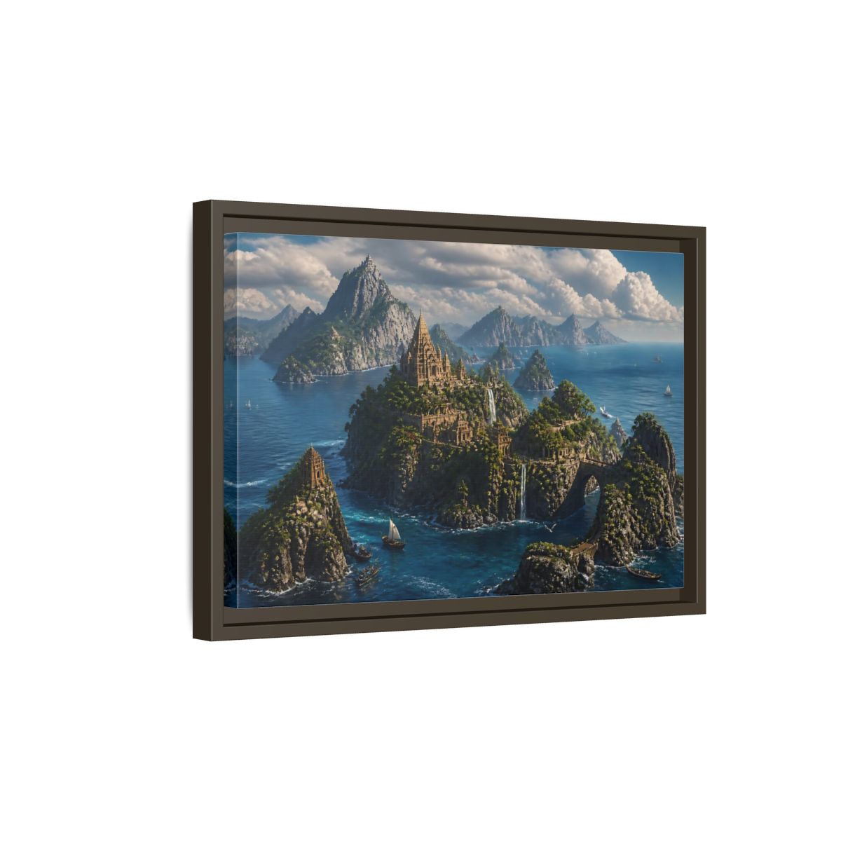 Side Mockup 5. Hidden Temple Isles shown as framed canvas print