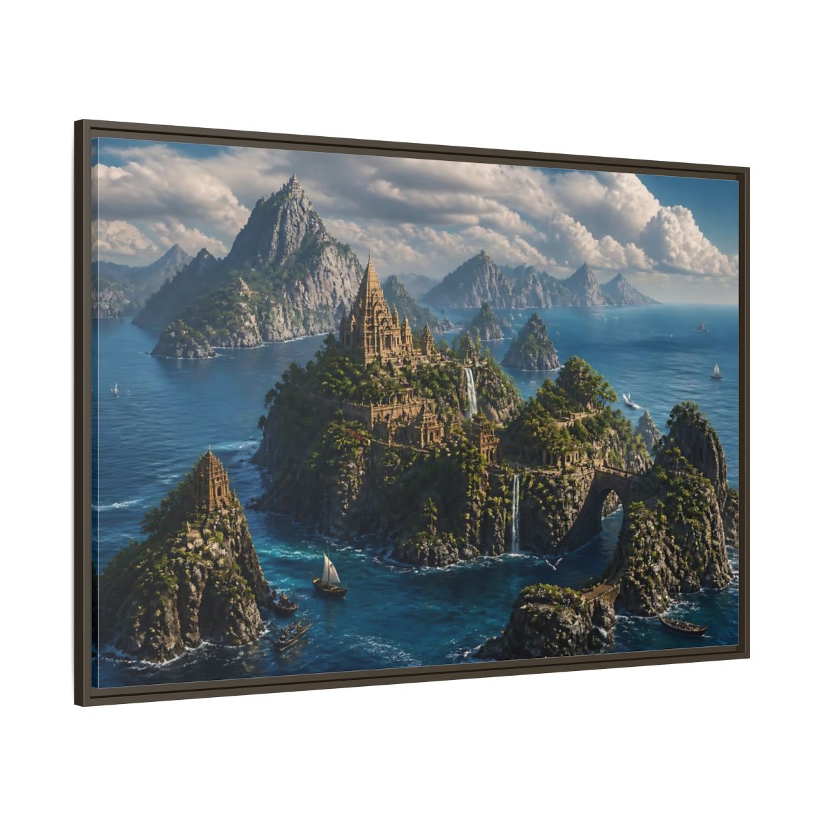 Side Mockup 8. Hidden Temple Isles shown as framed canvas print
