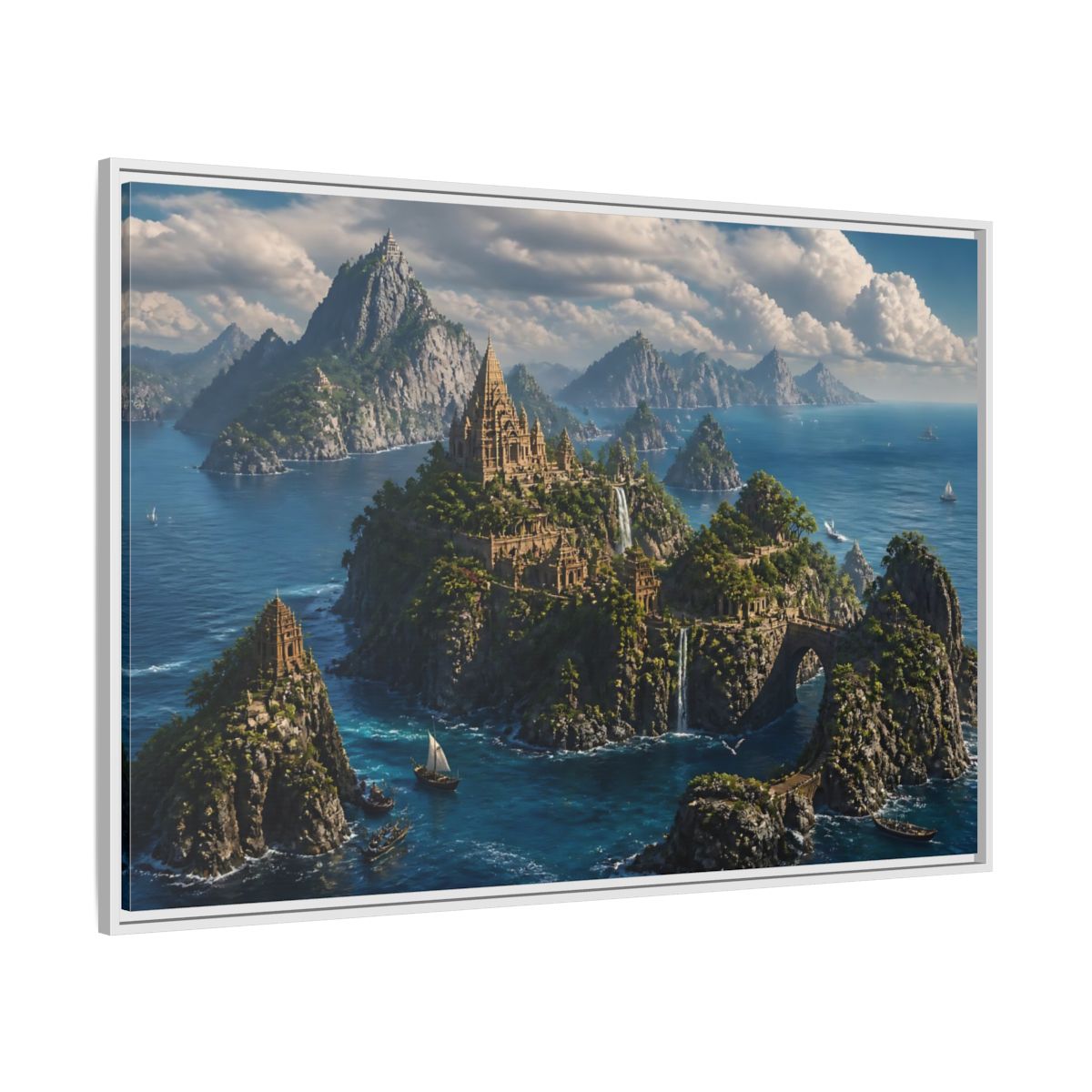 Side Mockup 7. Hidden Temple Isles shown as framed canvas print