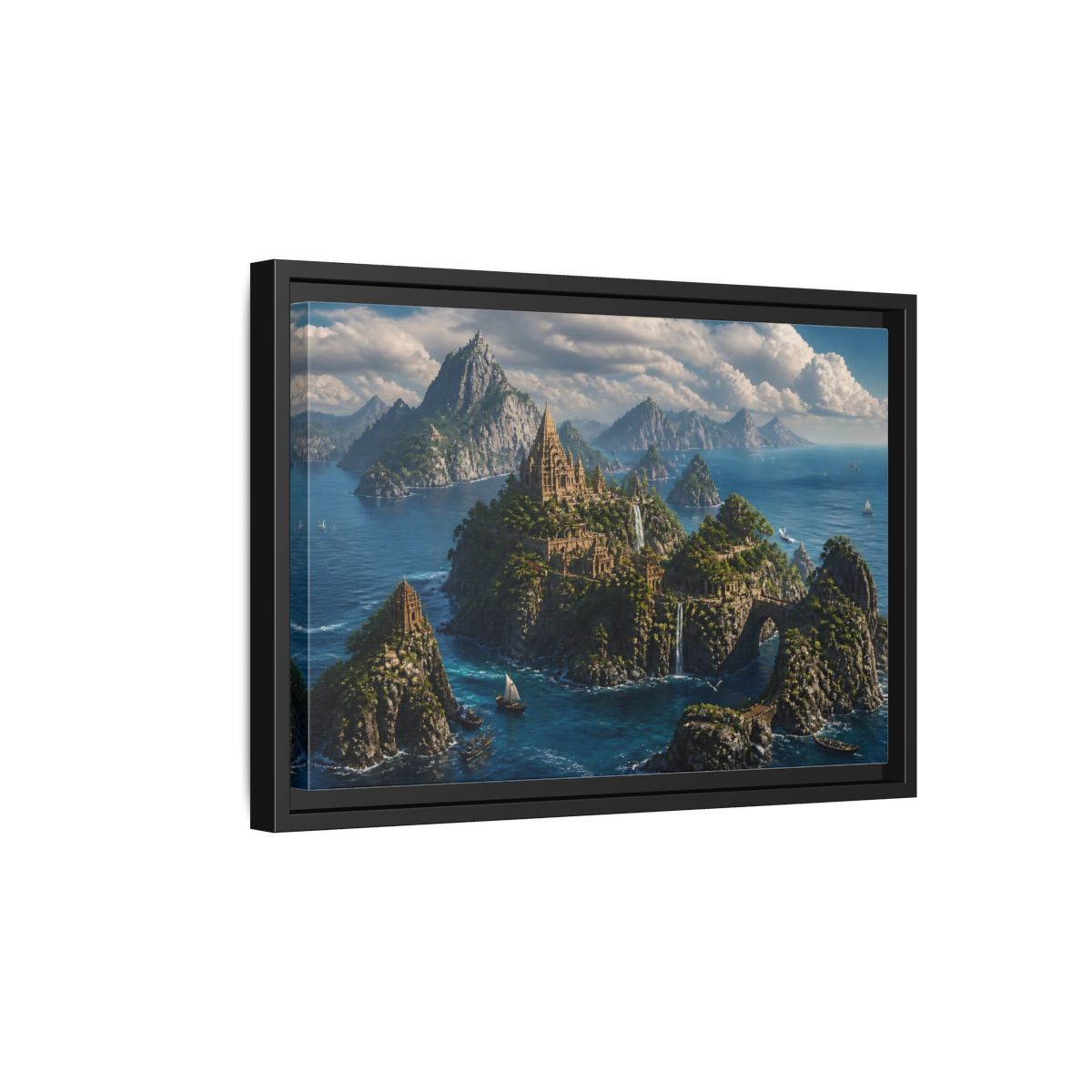 Side Mockup 6. Hidden Temple Isles shown as framed canvas print