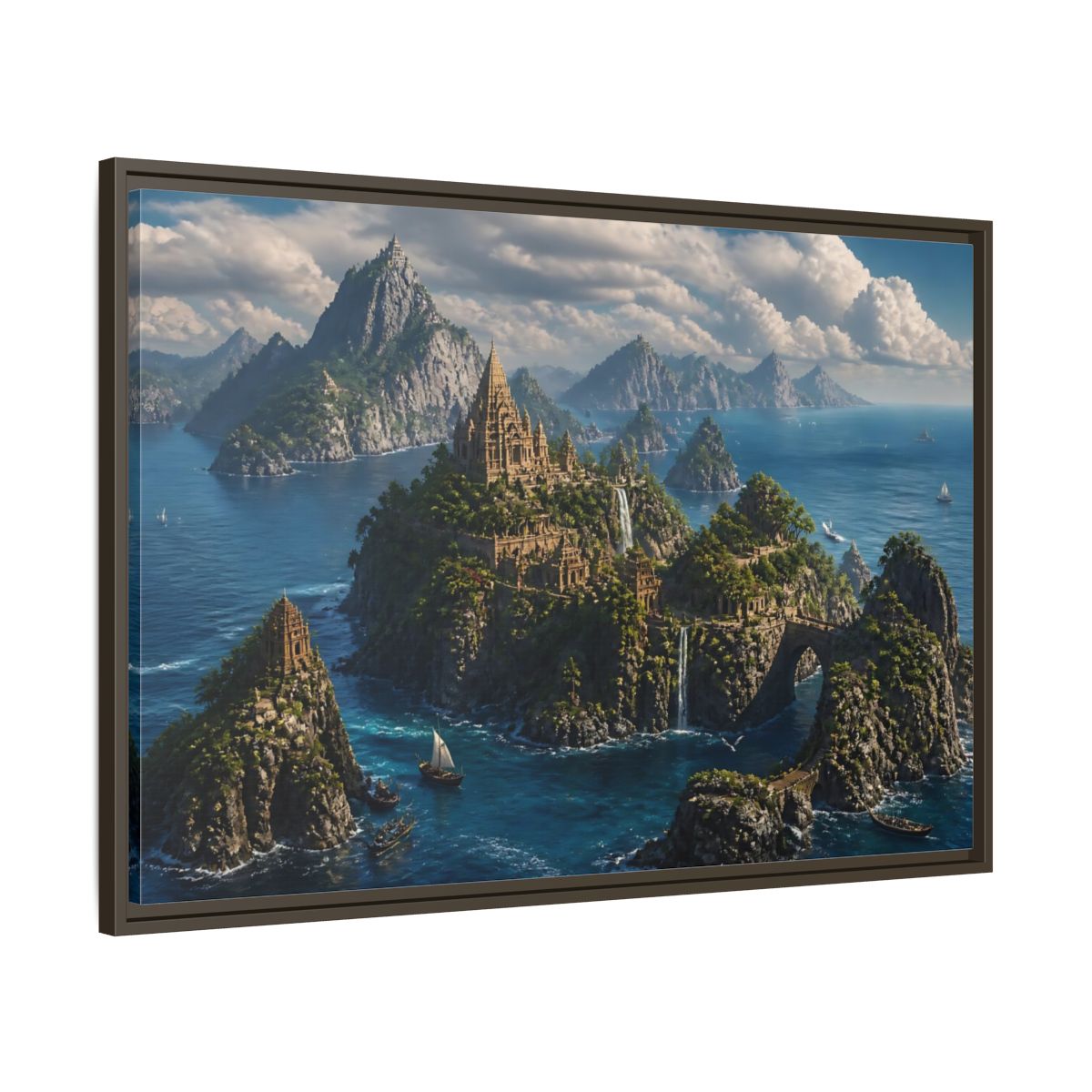 Main Mockup. Hidden Temple Isles shown as framed canvas print