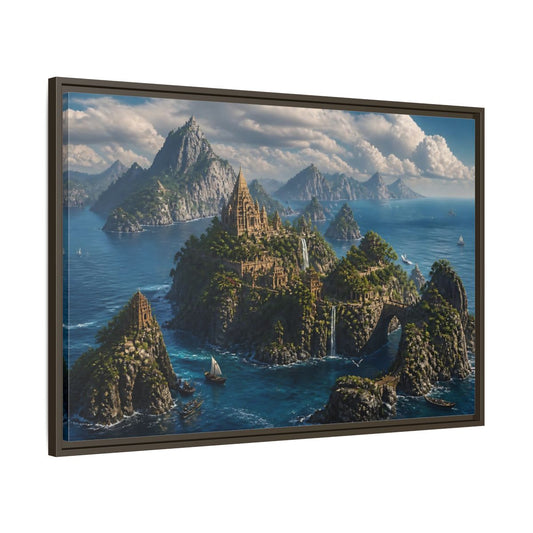 Main Mockup. Hidden Temple Isles shown as framed canvas print