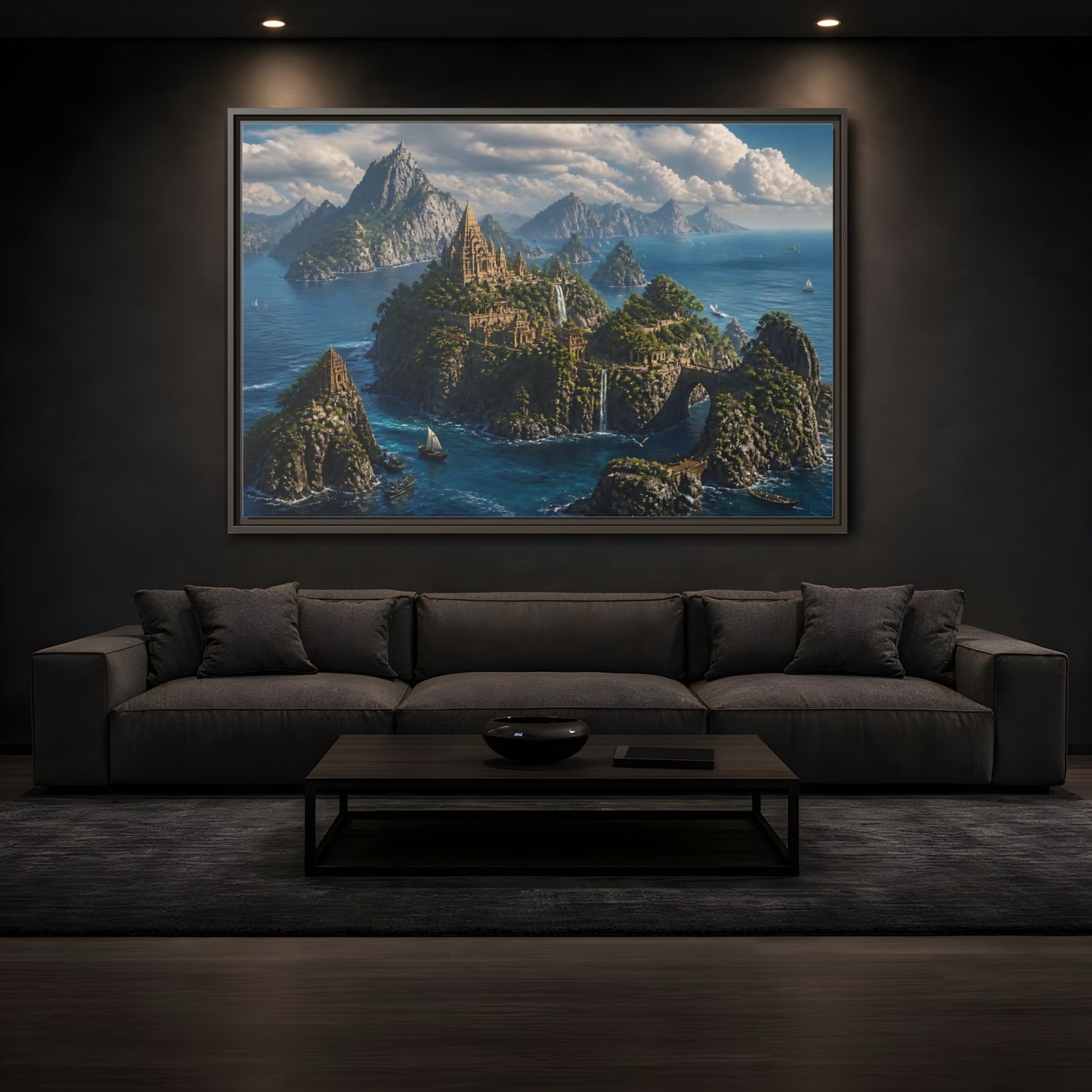 Mockup 3. Hidden Temple Isles shown as framed canvas print