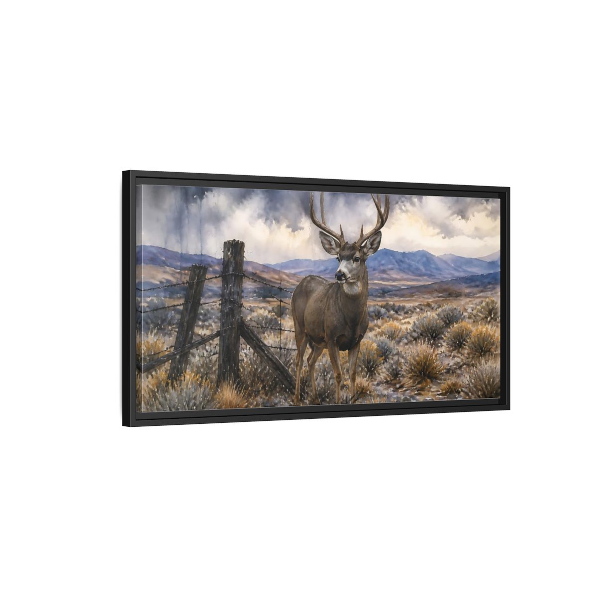 Side Mockup 2. High Desert Mule Deer shown as framed canvas print