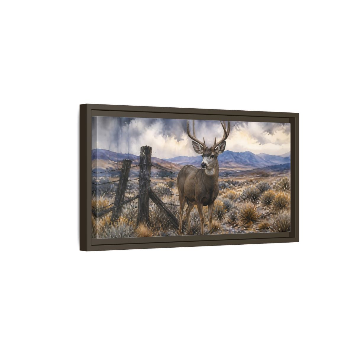 Side Mockup 7. High Desert Mule Deer shown as framed canvas print