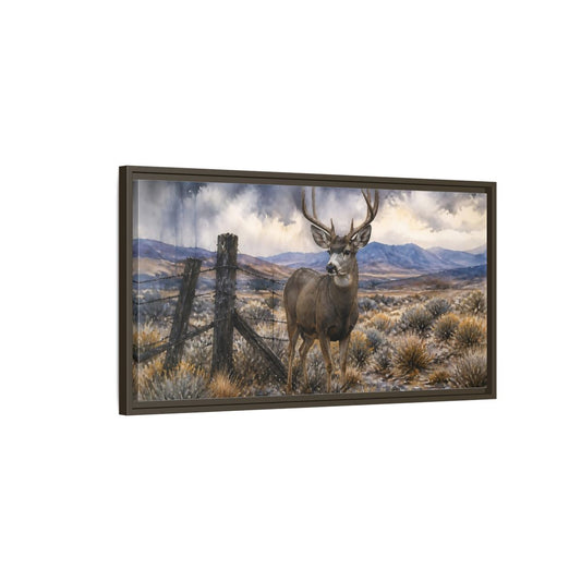 Main Mockup. High Desert Mule Deer shown as framed canvas print