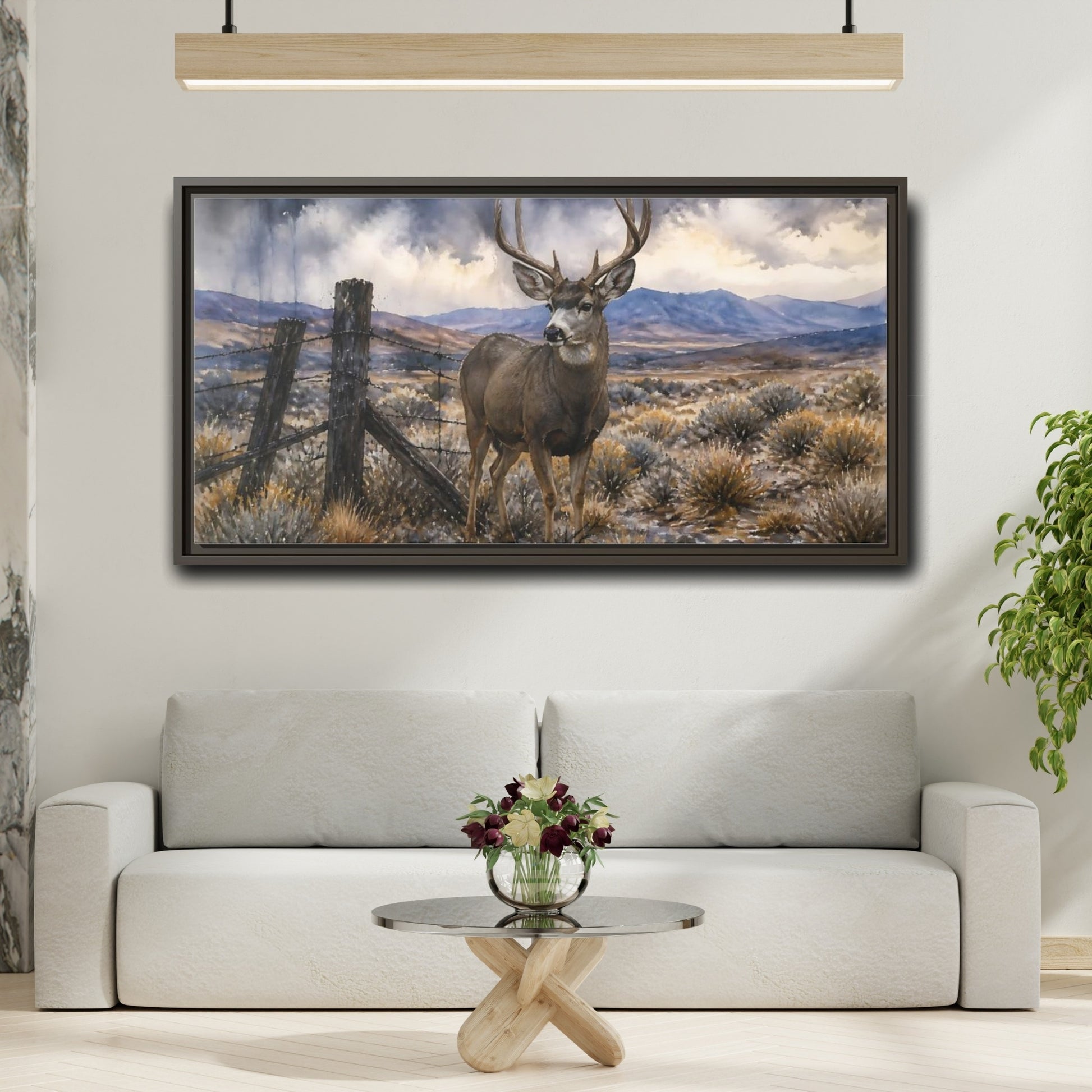 Mockup 2. High Desert Mule Deer shown as framed canvas print