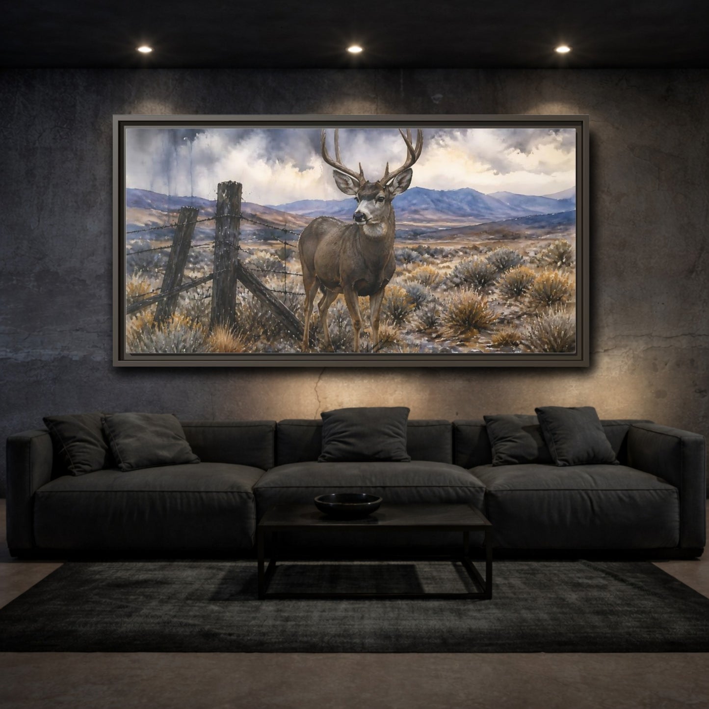 Mockup 3. High Desert Mule Deer shown as framed canvas print