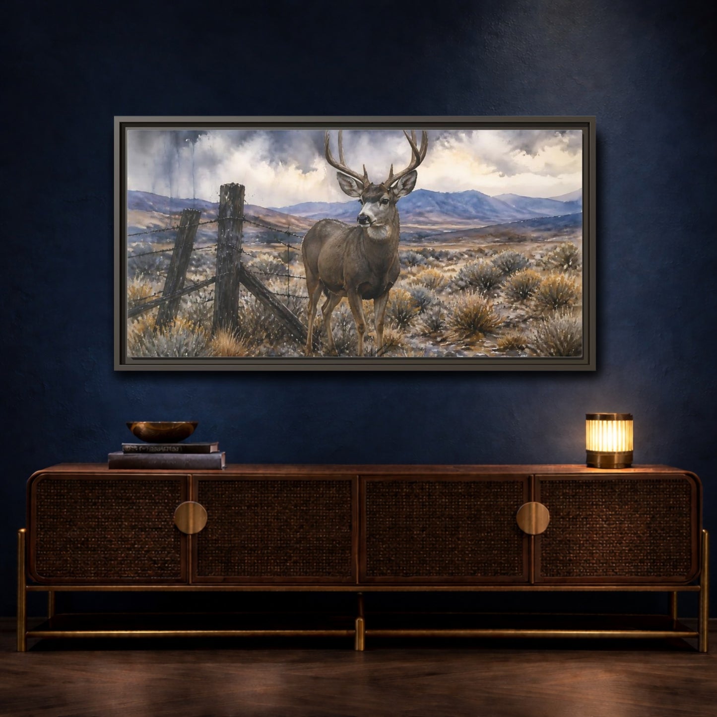 Mockup 4. High Desert Mule Deer shown as framed canvas print