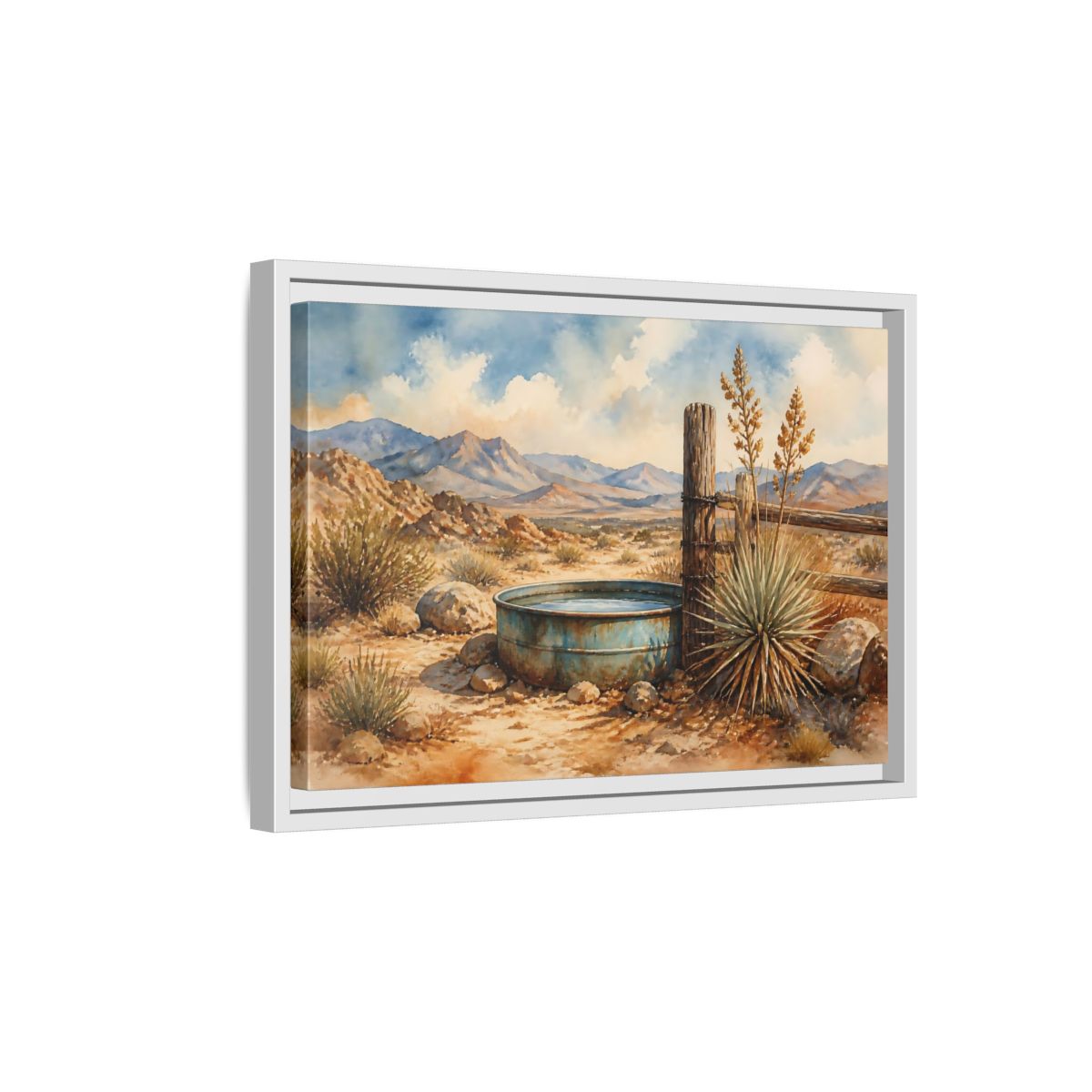 Side Mockup 4. High Desert Water Trough shown as framed canvas print