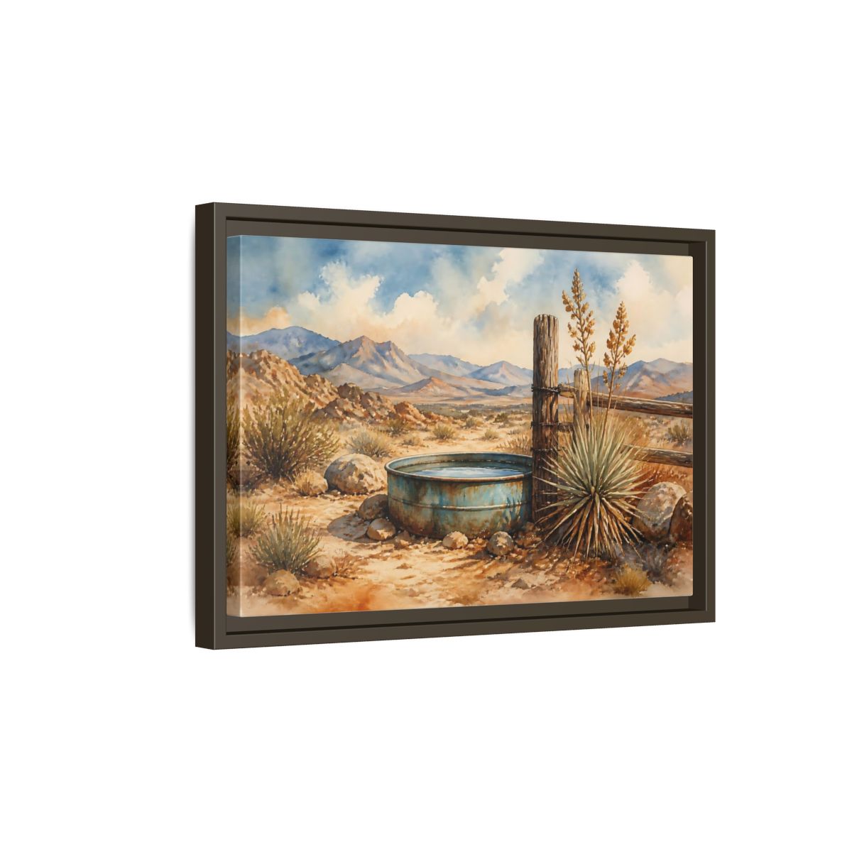 Side Mockup 5. High Desert Water Trough shown as framed canvas print