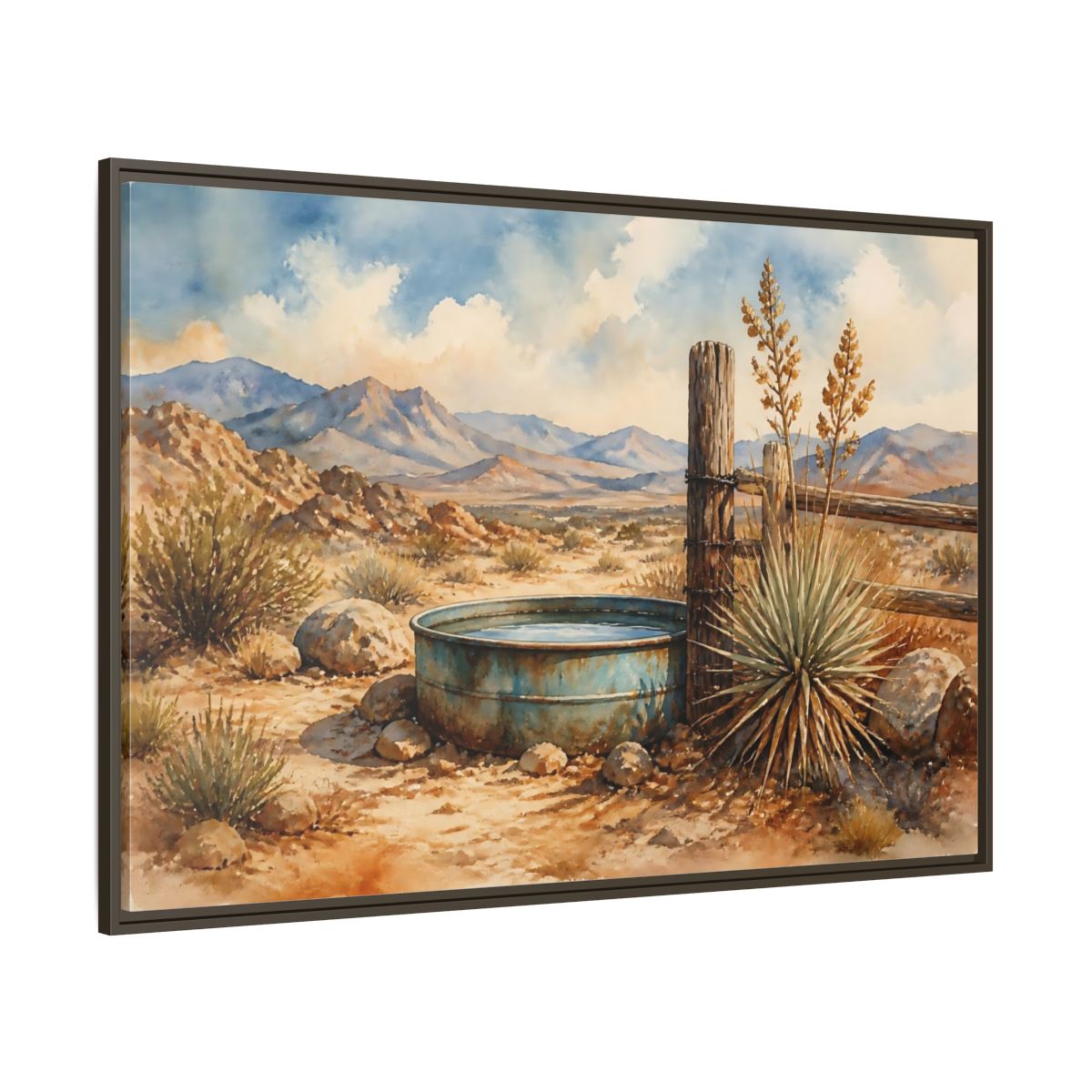 Side Mockup 8. High Desert Water Trough shown as framed canvas print