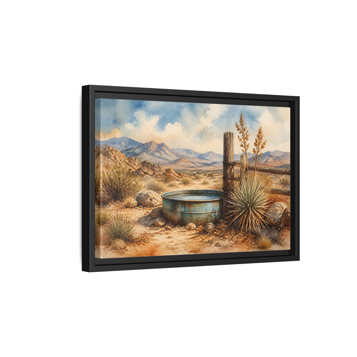 Side Mockup 6. High Desert Water Trough shown as framed canvas print