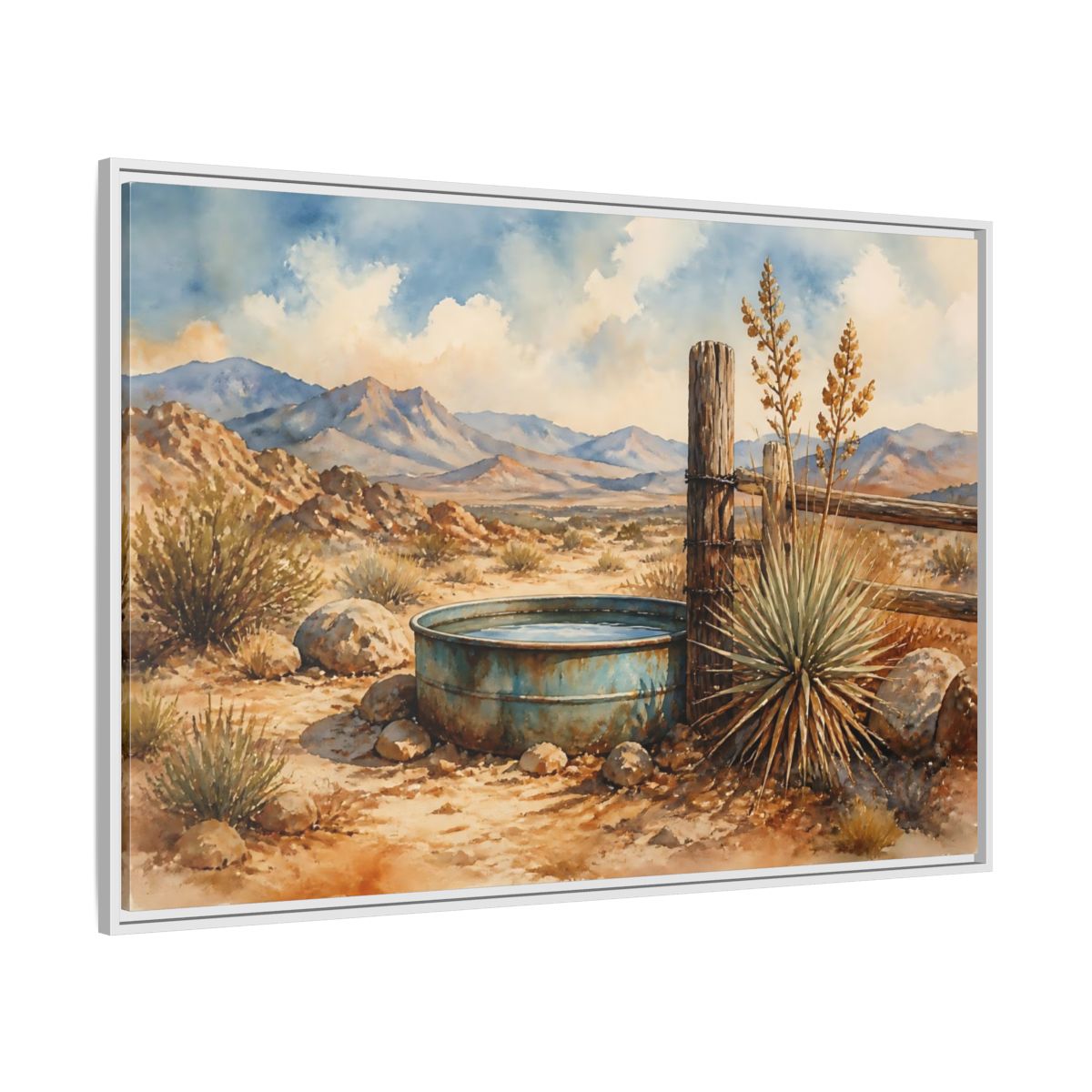 Side Mockup 7. High Desert Water Trough shown as framed canvas print