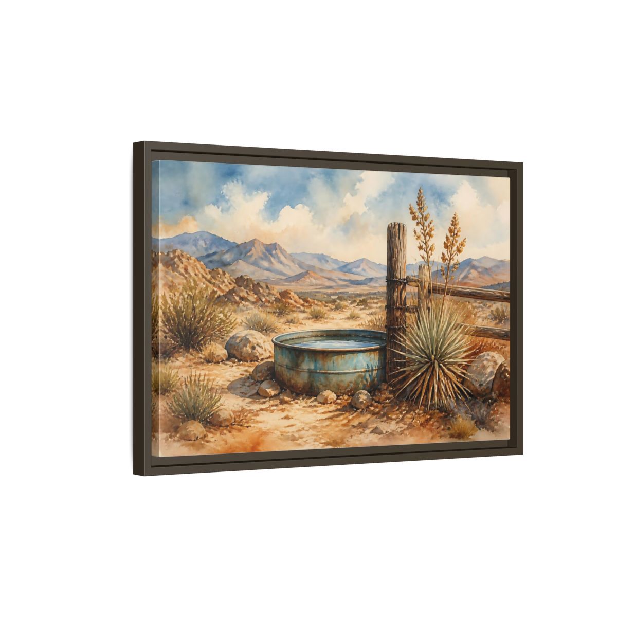 Side Mockup 2. High Desert Water Trough shown as framed canvas print