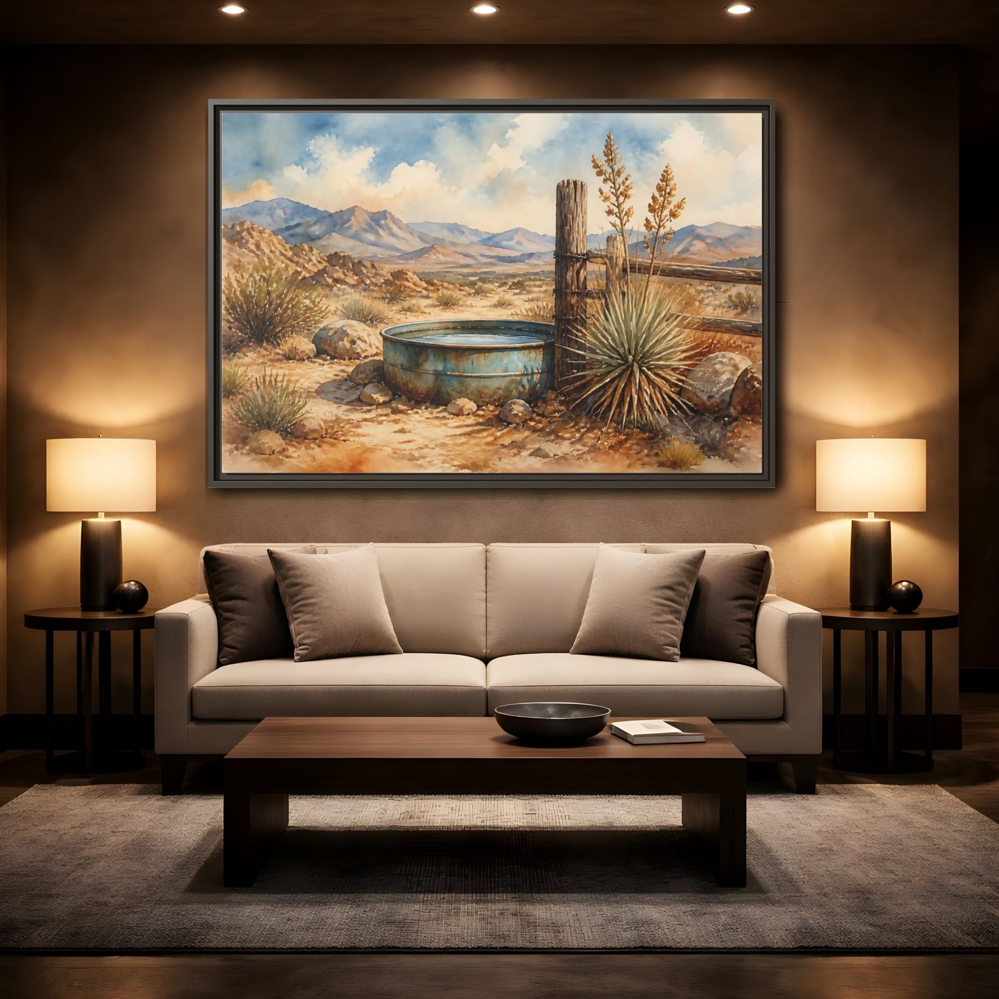Mockup 2. High Desert Water Trough shown as framed canvas print